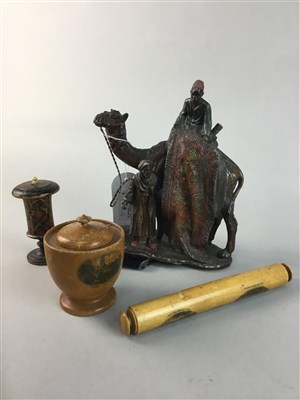 Lot 165 - A FRANZ BERGMAN STYLE SPELTER GROUP AND MAUCHLINE WARE ITEMS