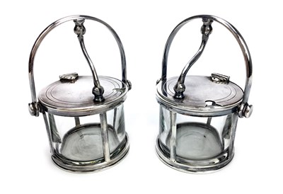 Lot 804 - A PAIR OF GLASS MUSTARD POTS WITH MOUNTS BY FELIX FRERES