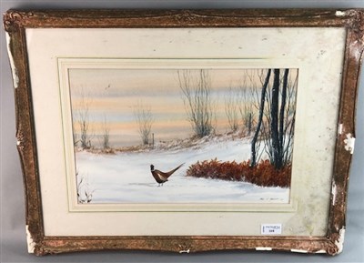 Lot 110 - A SIGNED WATERCOLOUR OF A PHEASANT IN SNOW