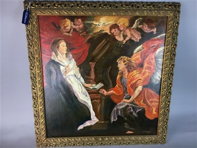 Lot 175 - A 20TH CENTURY  OIL PAINTING AND AN EASTERN TABLE
