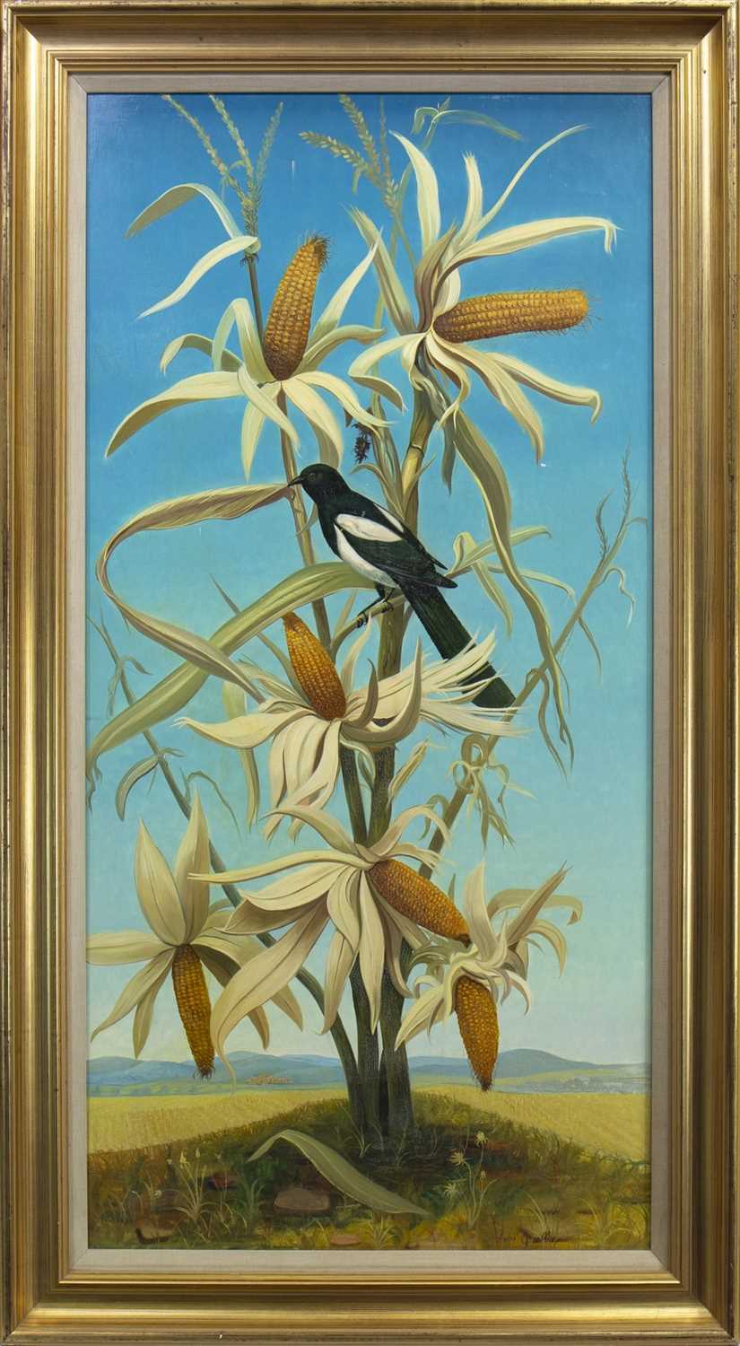 Lot 651 - MAGPIE ON A MAIZE PLANT, AN OIL BY ANDRE QUELLIER