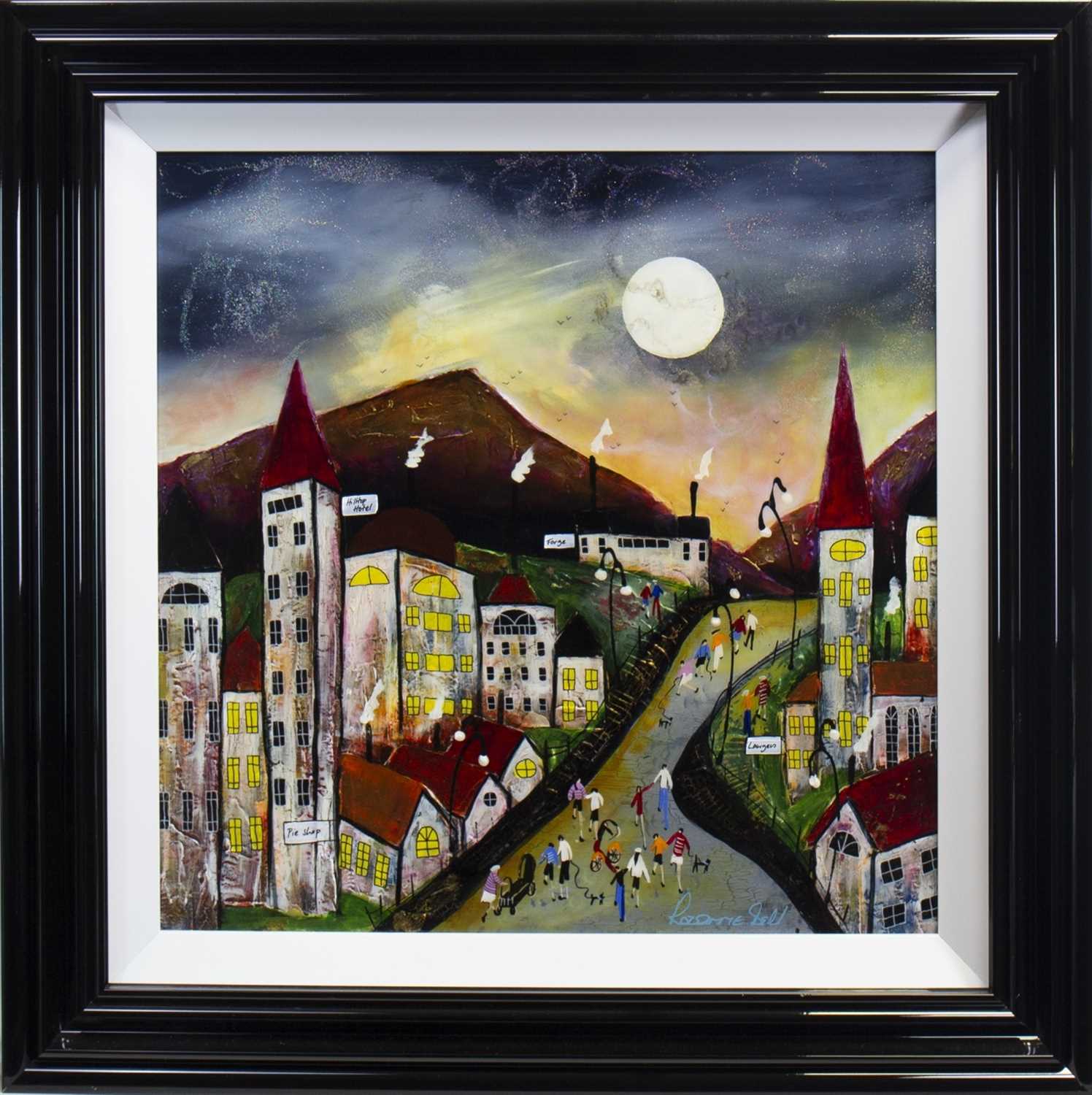 Lot 531 - NORTHERN TOWN, AN ACRYLIC AND RESIN BY ROZANNE BELL