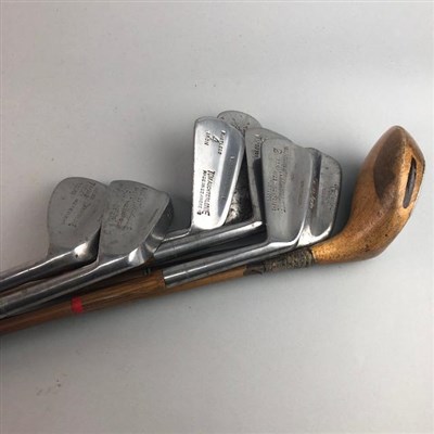 Lot 122 - A GROUP OF VINTAGE SIMULATED CANE SHAFTED GOLF CLUBS