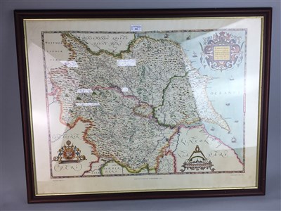 Lot 293 - A REPRODUCTION MAP OF YORKSHIRE, ANOTHER MAP AND THREE PICTURES