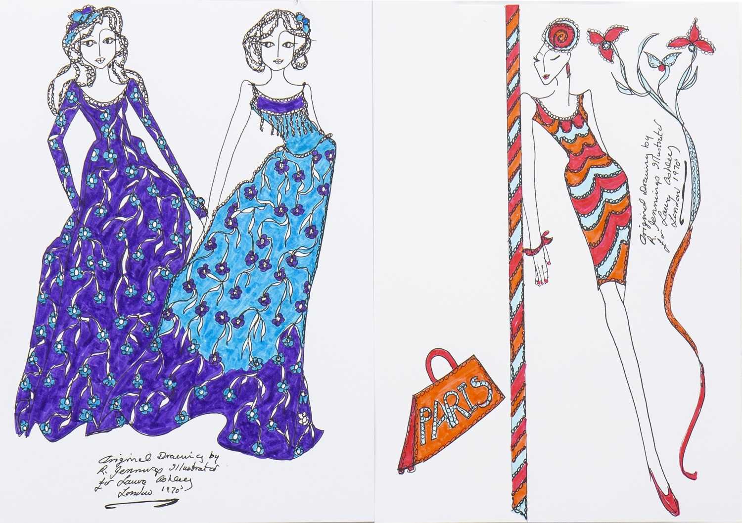 Lot 649 - A PAIR OF ILLUSTRATIONS OF DESIGNS FOR LAURA ASHLEY