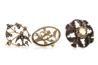 Lot 43 - TWO GOLD BROOCHES AND A SCOTTISH GEM BROOCH