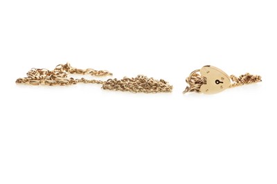 Lot 44 - A GOLD BRACELET AND TWO CHAINS