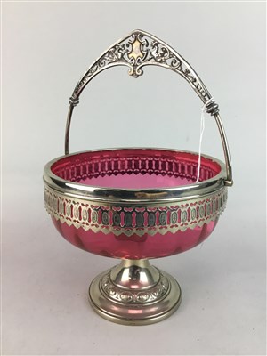 Lot 301 - A CRANBERRY GLASS COMPORT AND CERAMICS