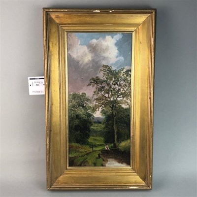 Lot 321 - FIGURE ON A BRIDGE, AN OIL