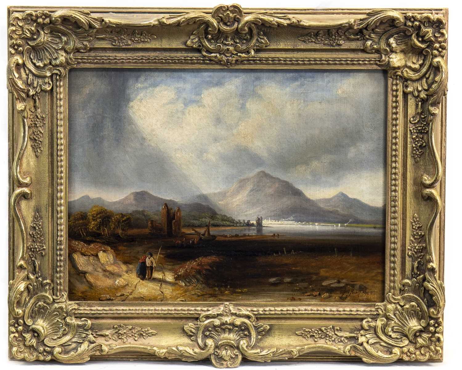 Lot 433 - SCOTTISH LANDSCAPE WITH FIGURE, AN OIL BY ALFRED POWELL