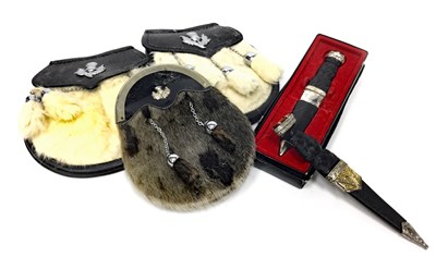 Lot 48 - A LOT OF THREE SPORRANS, TWO SGIAN DUBH AND A BROOCH