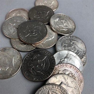 Lot 306 - A LOT SILVER DOLLARS, HALF DOLLARS AND COMMEMORATIVE CROWNS
