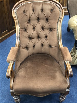 Lot 431 - TWO VICTORIAN ARMCHAIRS AND A VICTORIAN NURSING CHAIR