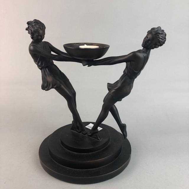 Lot 408 - AN ART DECO STYLE FIGURAL CANDLE HOLDER