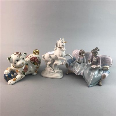 Lot 411 - A LLADRO FIGURE OF A MOTHER AND CHILD, FRANKLIN MINT FIGURE AND A FIGURE BY DAVID CORNELL