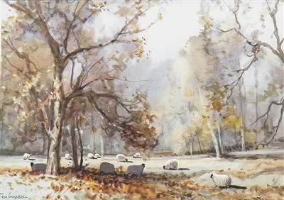 Lot 614 - NOVEMBER IN THE GLEN, A WATERCOLOUR BY TOM CAMPBELL