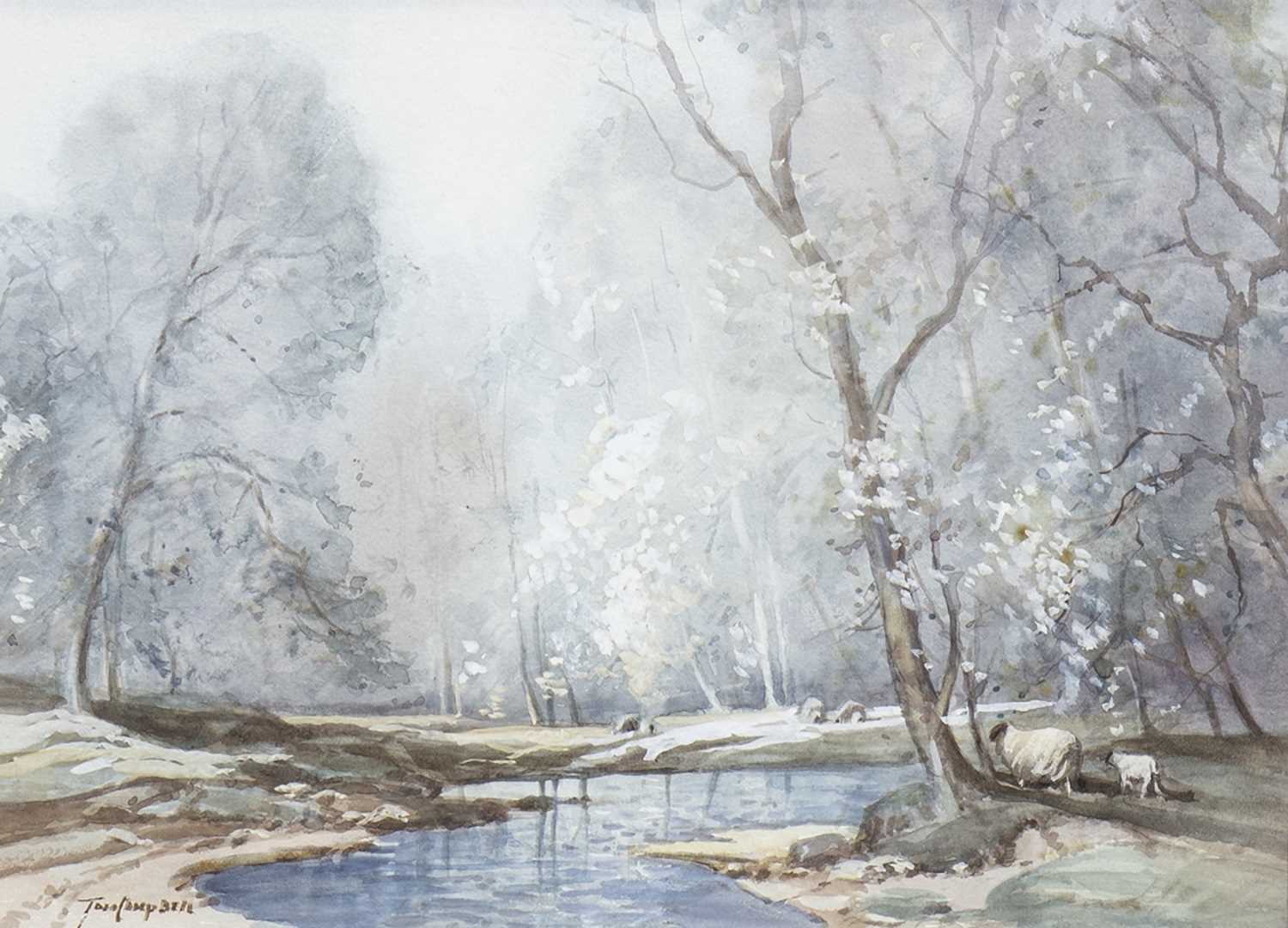Lot 611 - STEAM IN A FOREST, A WATERCOLOUR BY TOM CAMPBELL