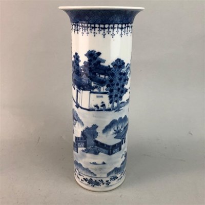 Lot 354 - CHINESE BLUE AND WHITE CYLINDRICAL VASE