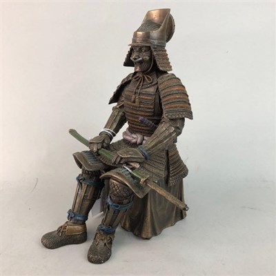 Lot 355 - A RESIN FIGURE OF A SEATED SAMURAI