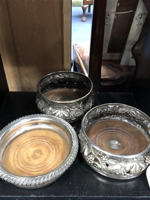 Lot 378 - A PAIR OF SILVER PLATED WINE SLIDES AND TWO OTHERS