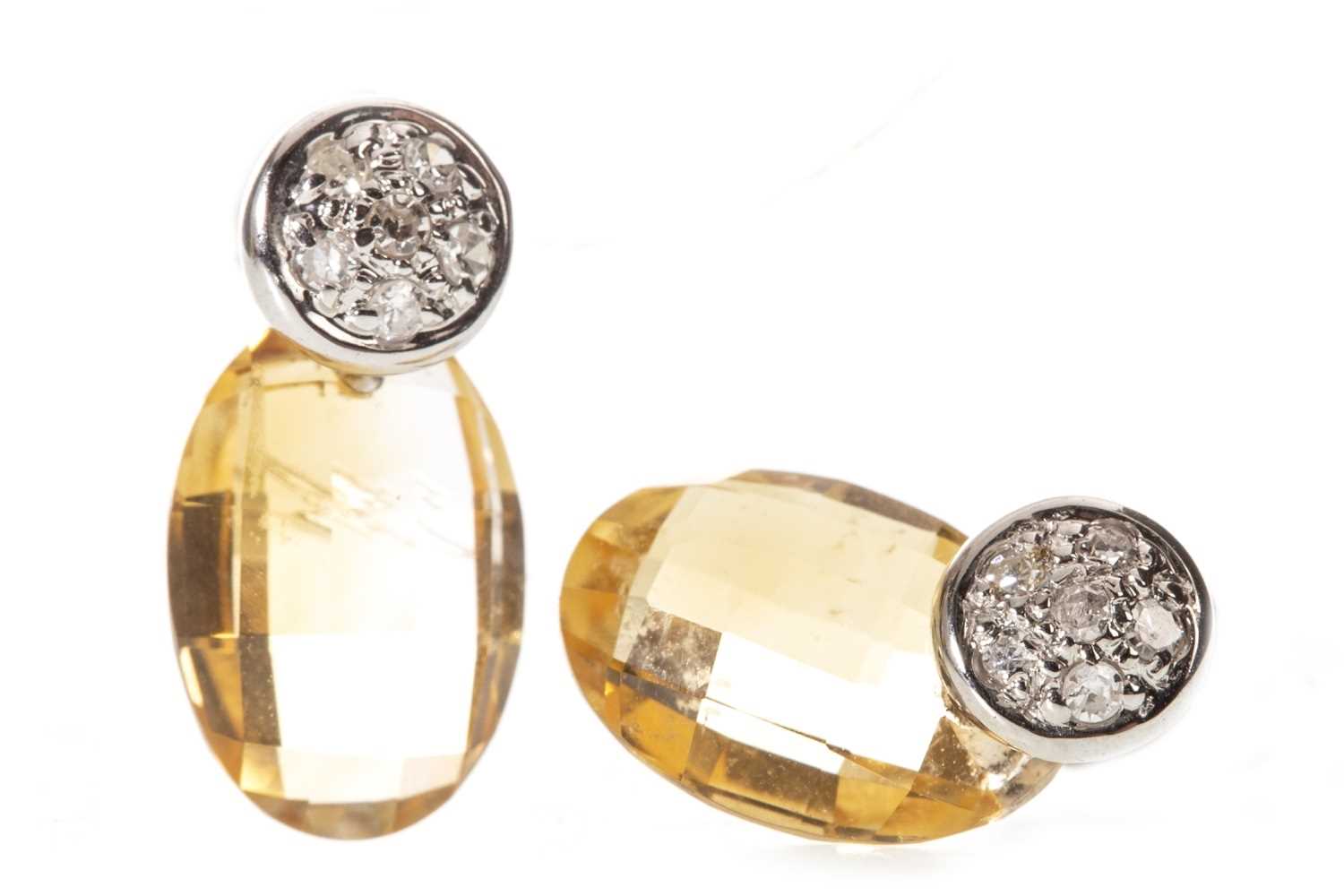 Lot 74 - A PAIR OF CITRINE AND DIAMOND EARRINGS