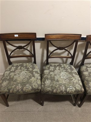 Lot 882 - A SET OF EIGHT GEORGE III DINING CHAIRS OF SHERATON DESIGN