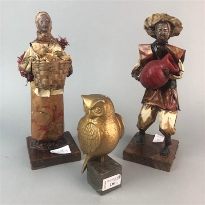 Lot 238 - AN AFRICAN PAPIER MACHE FIGURE OF A FEMALE AND TWO OTHER FIGURES