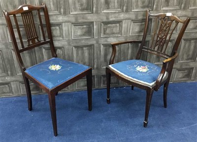 Lot 198 - A MAHOGANY OPEN ELBOW CHAIR AND A BEDROOM CHAIR