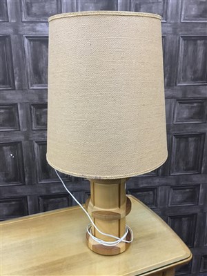 Lot 204 - A STAINED BEECH FLOOR LAMP AND A MODERN TABLE LAMP