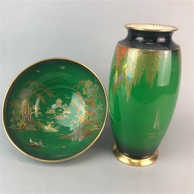 Lot 215 - A CARLTON WARE VERTE ROYALE BOWL AND AN OVOID VASE