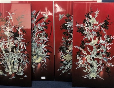 Lot 128 - A SET OF FOUR MODERN CHINESE LACQUERED PANELS