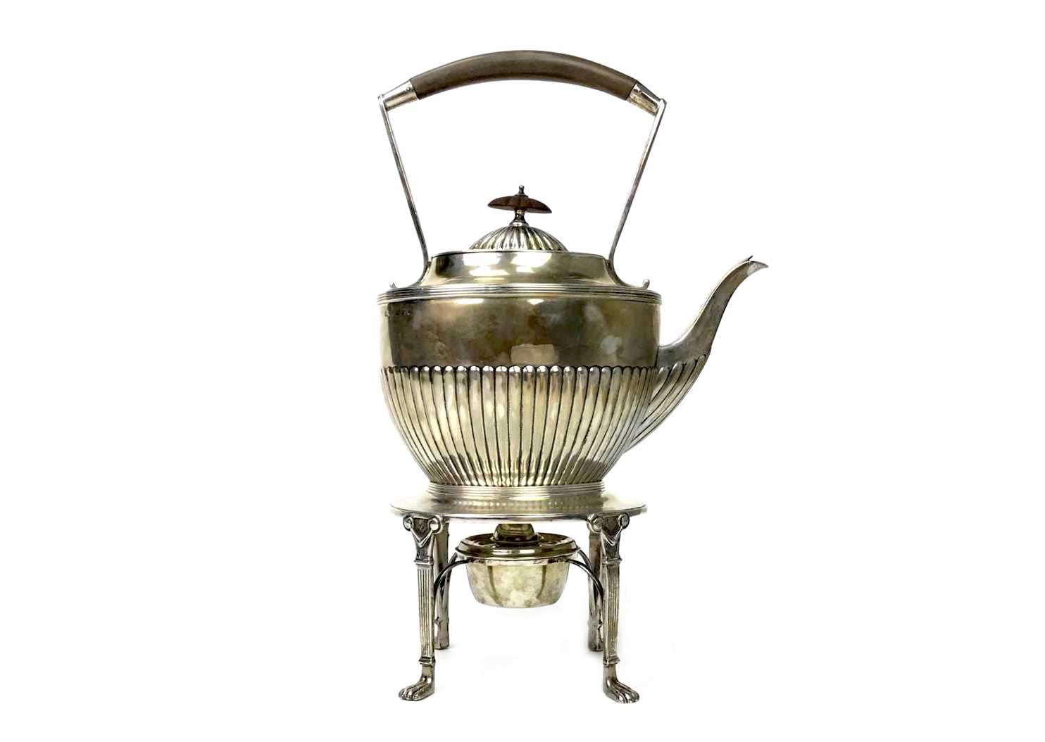 Lot 817 - A VICTORIAN SILVER KETTLE WITH STAND AND WARMER