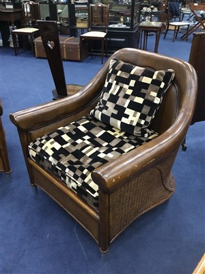 Lot 124 - A PAIR OF MID 20TH CENTURY LEATHER AND RATTAN CHAIRS