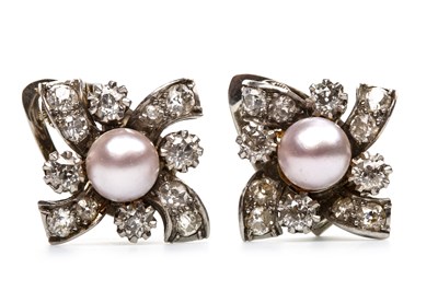 Lot 31 - A PAIR OF PINK PEARL AND DIAMOND EARRINGS