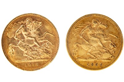 Lot 600 - TWO GOLD HALF SOVEREIGNS, 1899 AND 1912