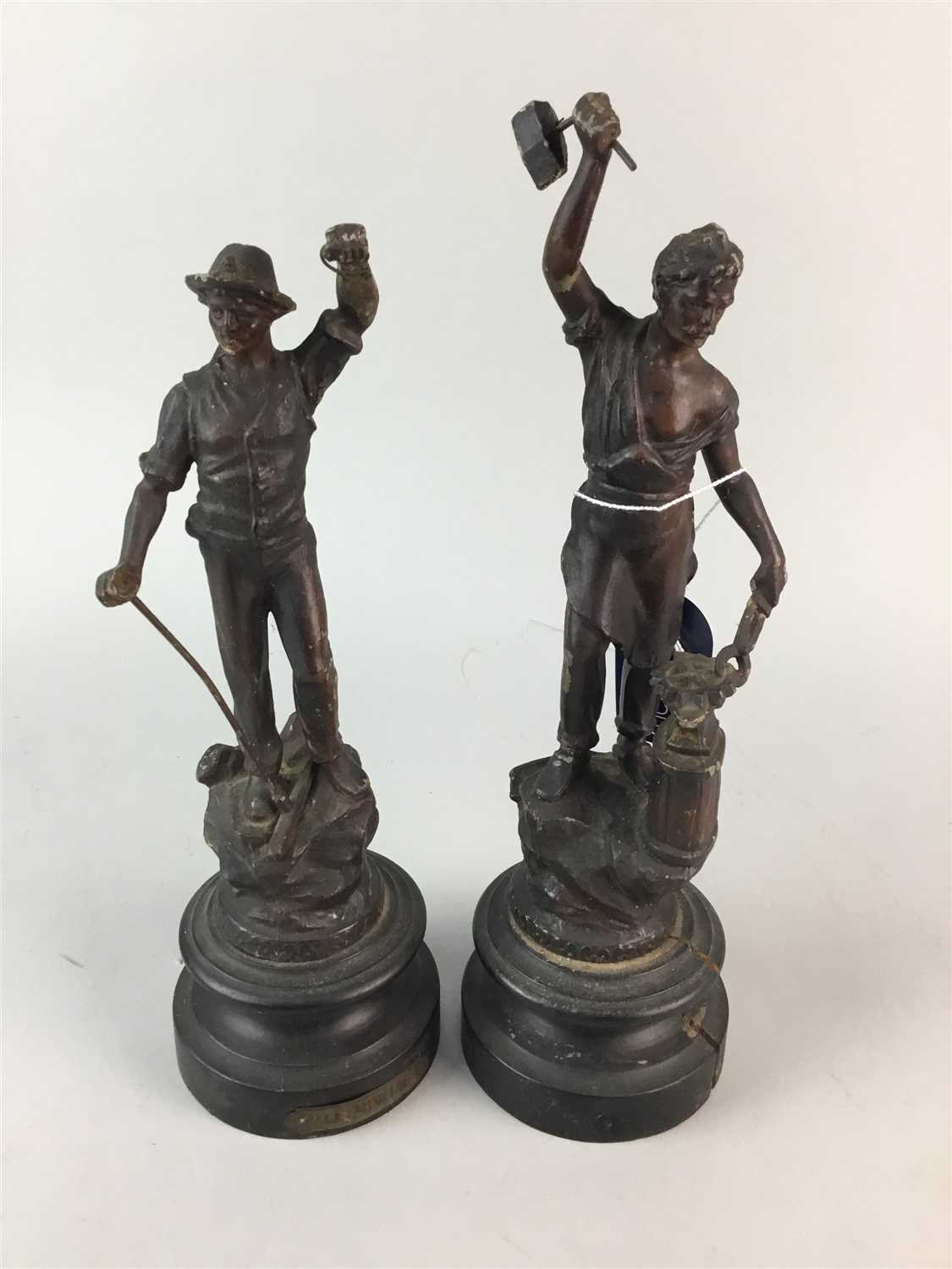 Lot 62 - A LOCHGELLY BELT BY JOHN J. DICK AND A PAIR OF SPELTER FIGURES