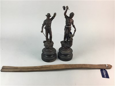 Lot 62 - A LOCHGELLY BELT BY JOHN J. DICK AND A PAIR OF SPELTER FIGURES