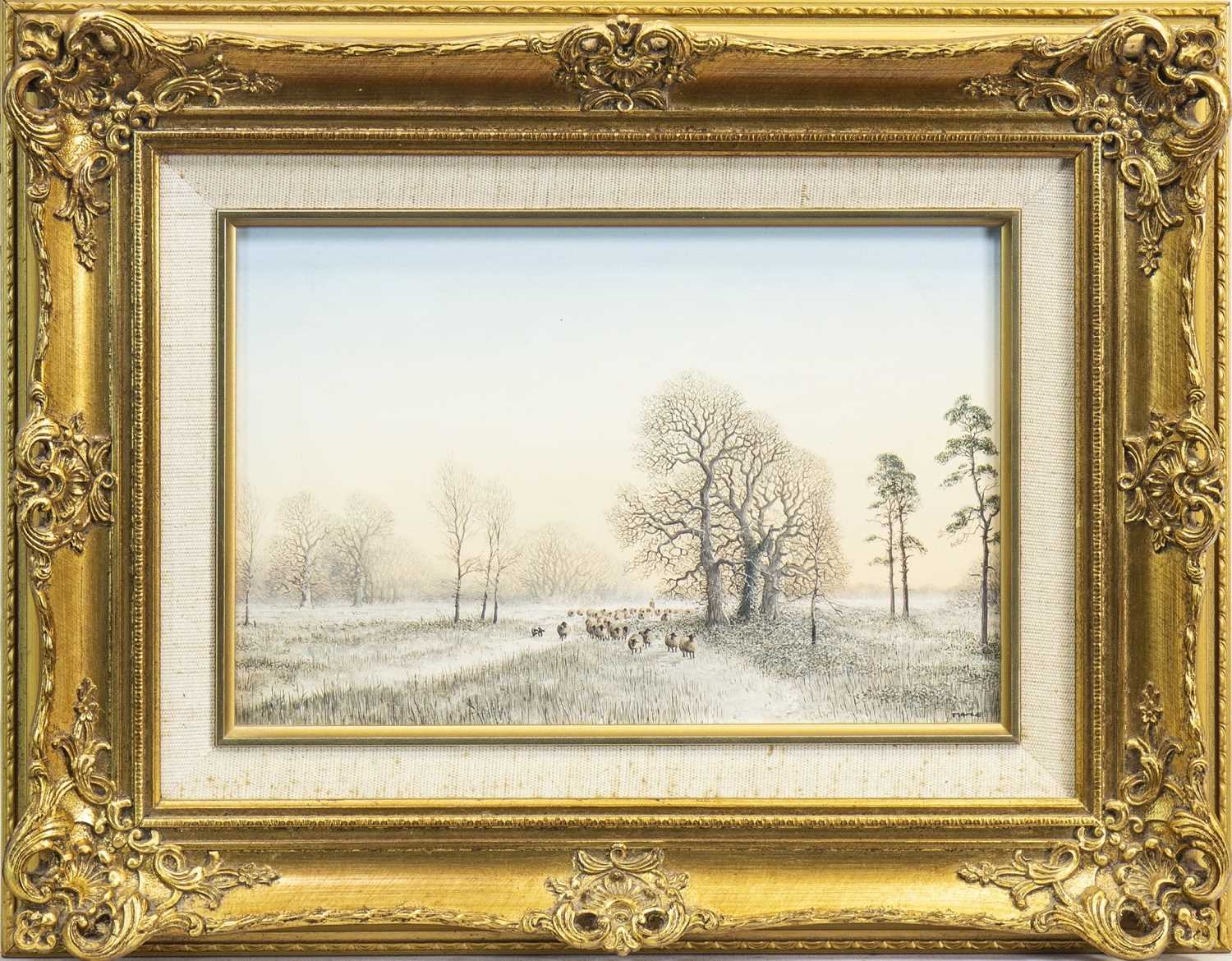 Lot 455 - SHEEP IN WINTER, AN OIL BY NICOLAS MACE