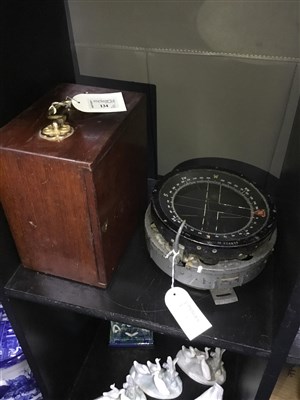 Lot 134 - A VINTAGE MICROSCOPE AND SHIP'S COMPASS