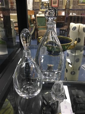 Lot 143 - A KOSTA SWEDEN PERFUME BOTTLE AND TWO DECANTERS
