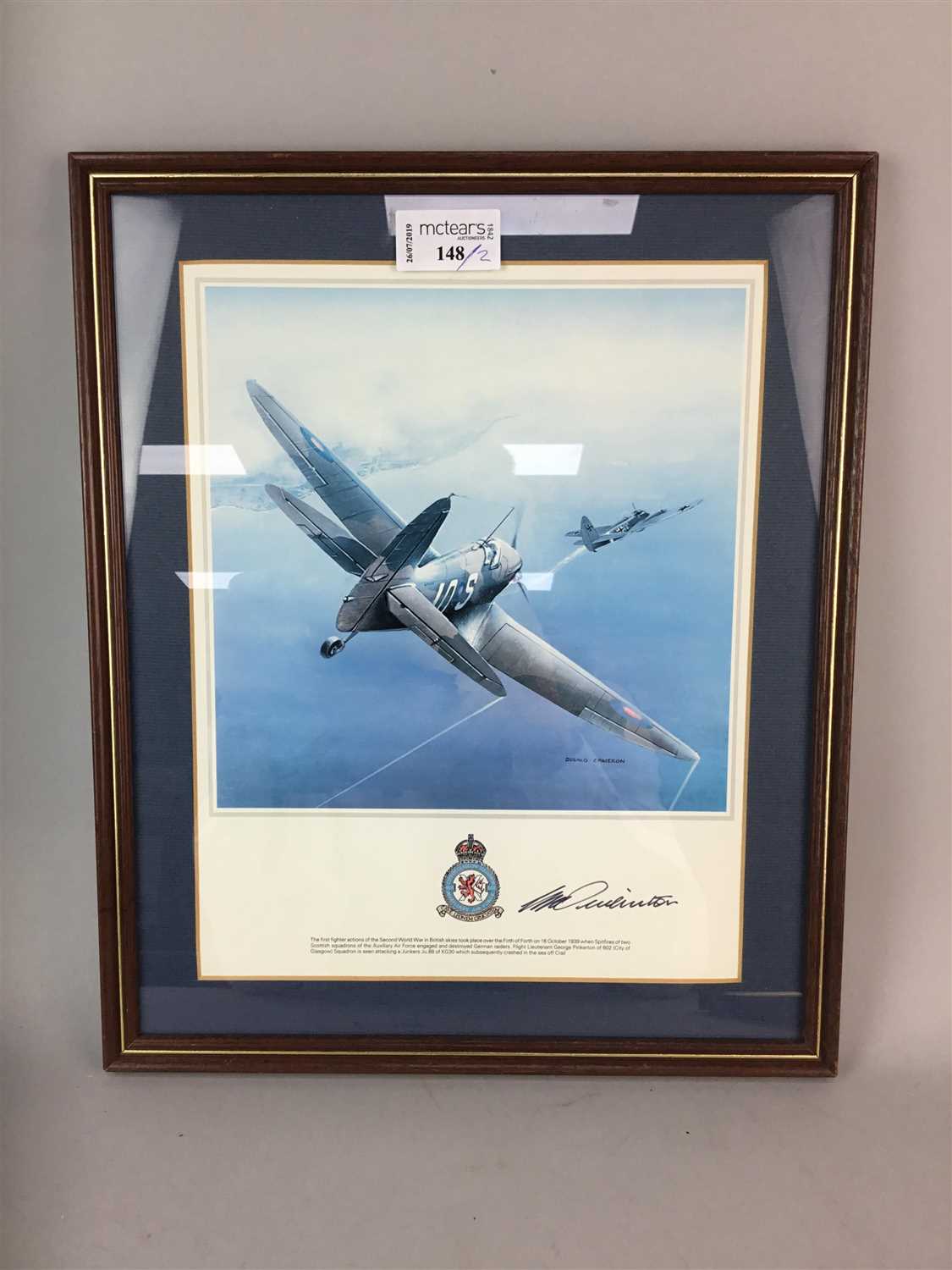 Lot 148 - SPITFIRES OVER FIRTH OF FORTH, A PRINT AFTER DUGALD CAMERON