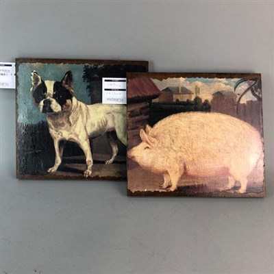 Lot 163 - A PAIR OF OILS DEPICTING A DOG AND A PIG