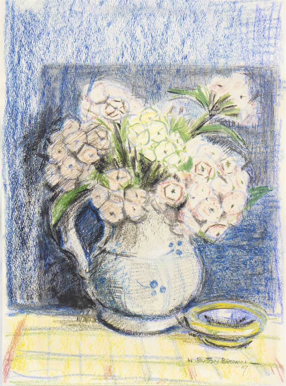 Lot 624 - STILL LIFE WITH FLOWERS IN A JUG, A PASTEL BY HELEN PAXTON BROWN