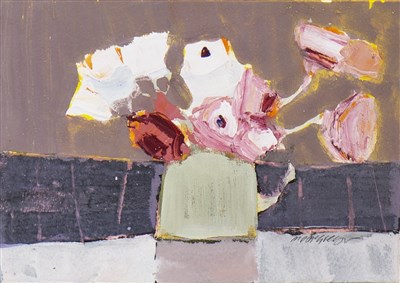 Lot 588 - MIXED FLOWERS IN A JUG, AN OIL BY MHAIRI MCGREGOR