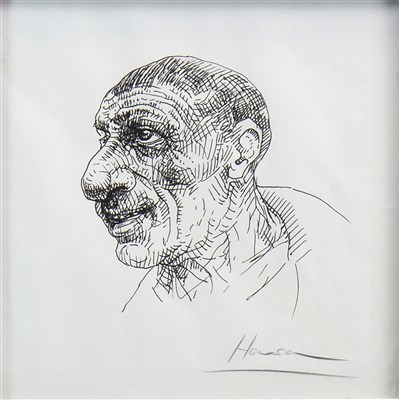 Lot 590 - HEAD STUDY, A PEN SKETCH BY PETER HOWSON