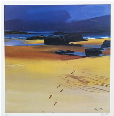 Lot 535 - FOOTSTEPS IN THE SAND, A LITHOGRAPHIC PRINT BY PAM CARTER