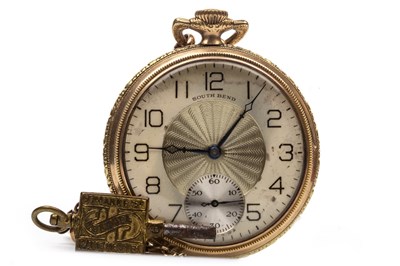 Lot 809 - A GOLD PLATED POCKET WATCH ON A GOLD CHAIN
