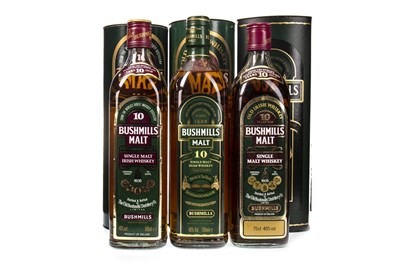 Lot 385 - THREE BOTTLES OF BUSHMILL'S 10 YEARS OLD