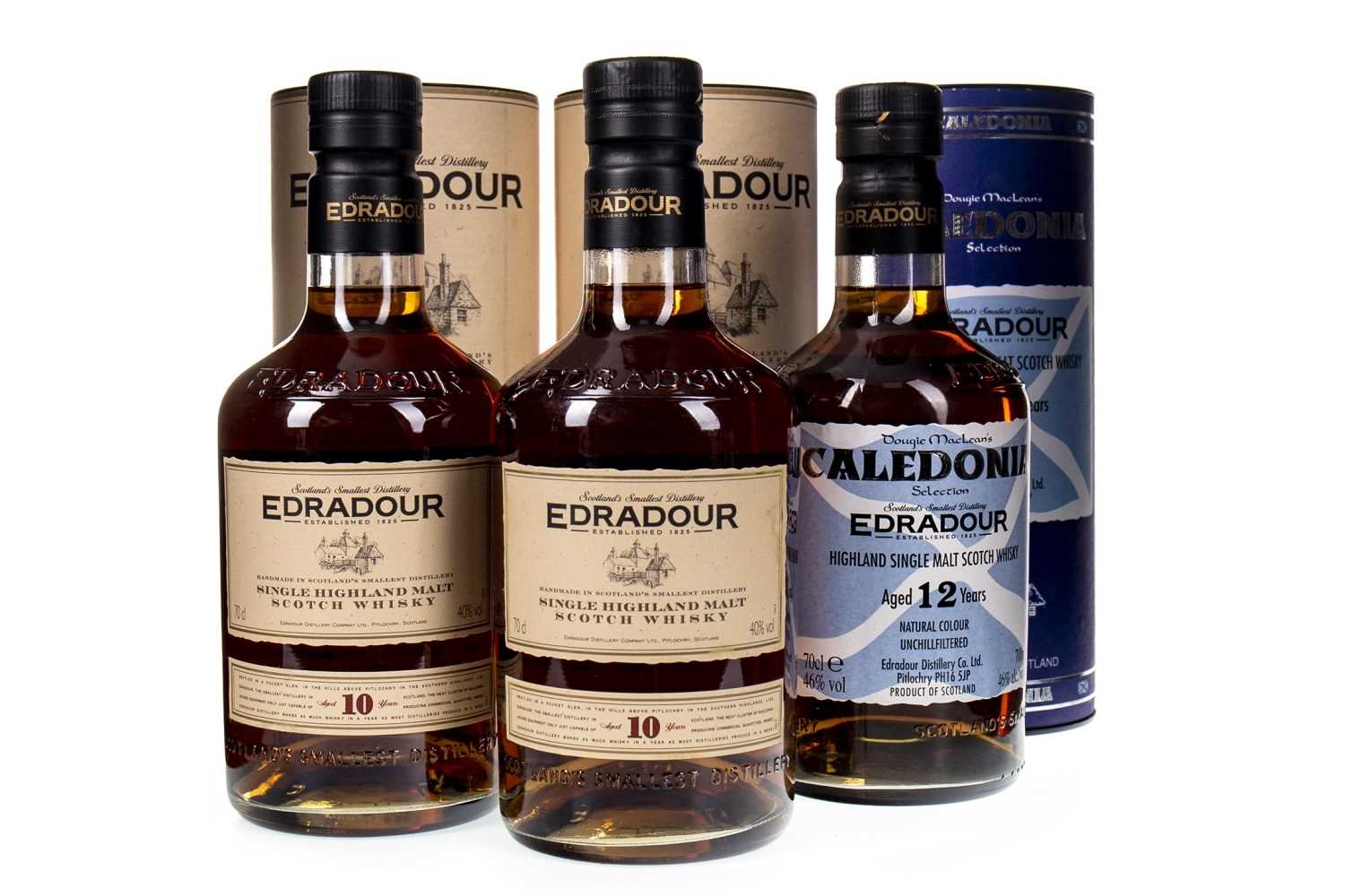 Lot 386 - TWO EDRADOUR 10 YEARS OLD AND ONE CALEDONIA 12 YEARS OLD
