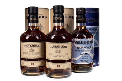 Lot 386 - TWO EDRADOUR 10 YEARS OLD AND ONE CALEDONIA 12 YEARS OLD